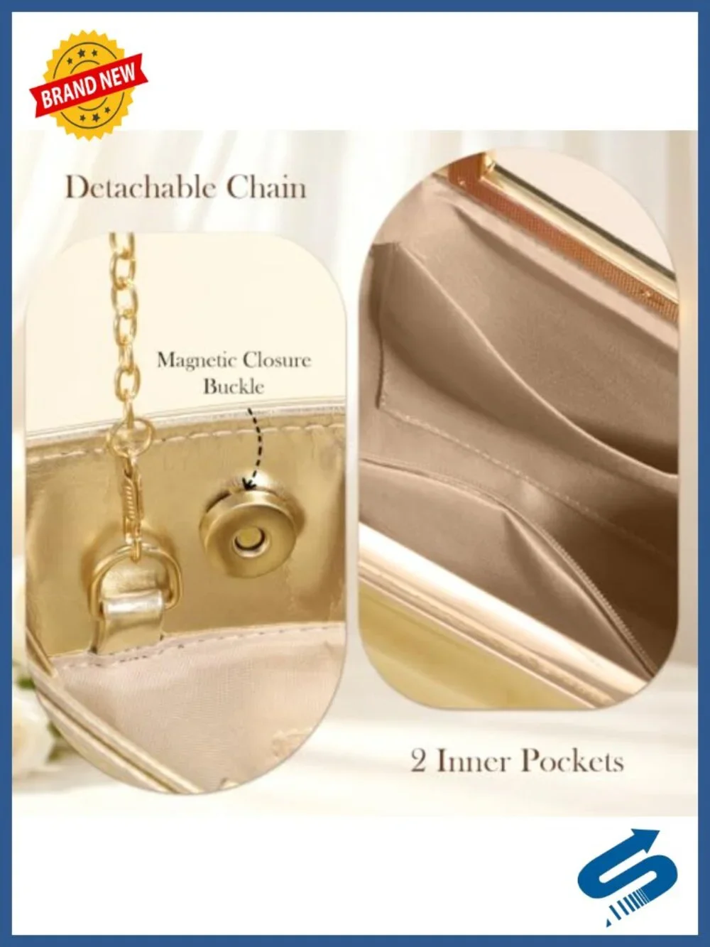 Faux Leather Evening Clutch with Detachable Chain & Top Handle